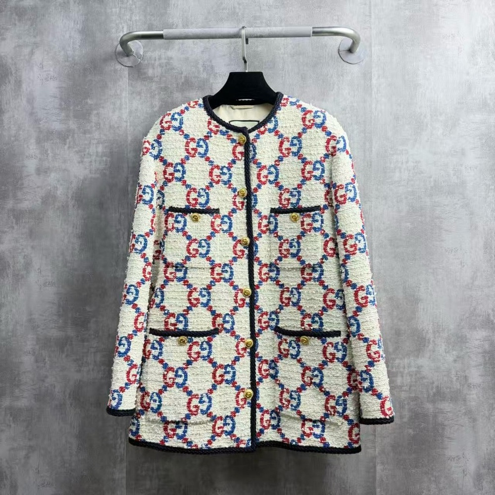 Authentic Gucci Women's Cream and Blue Tweed Blazer